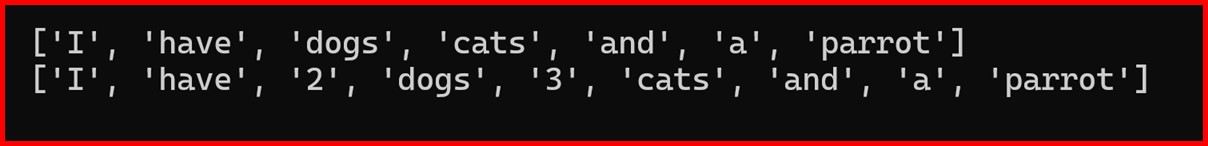 Picture showing the output of regexp tokenizer in nlp